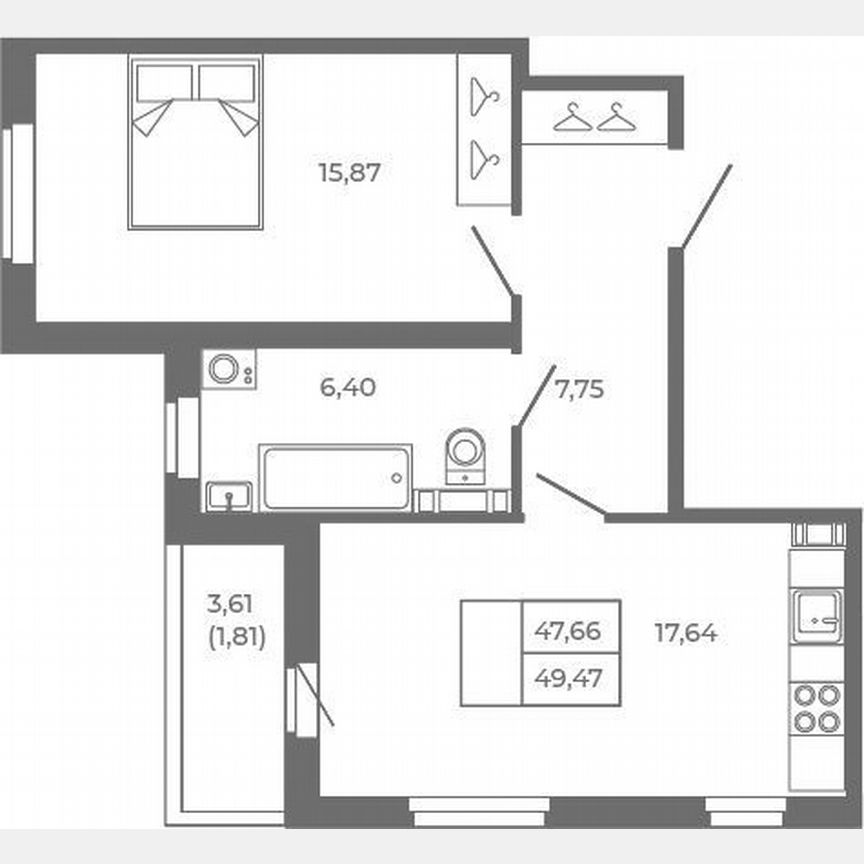 1-к. квартира, 47,7 м², 1/4 эт.