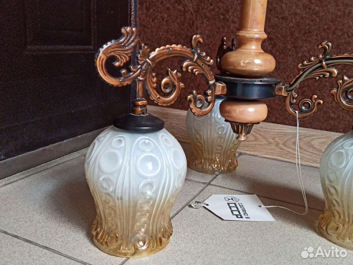 Редкая винтажная люстра СССР светильник 3 плафона