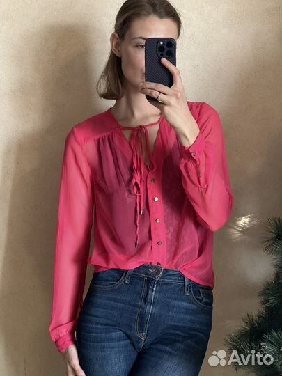 Блузка розовая прозрачная, 42-44 р