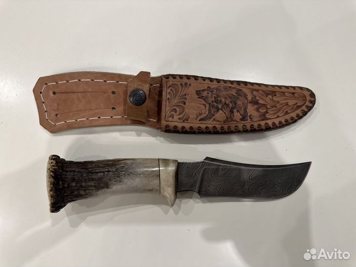 Нож дамасская сталь, олений рог