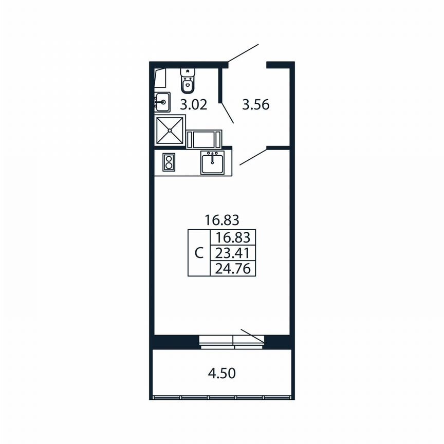 Квартира-студия, 27,9 м², 12/12 эт.