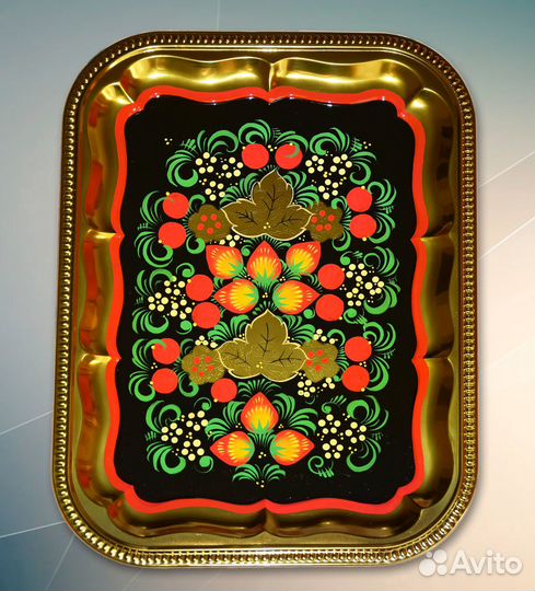 Поднос под самовар, роспись Классическая хохлома