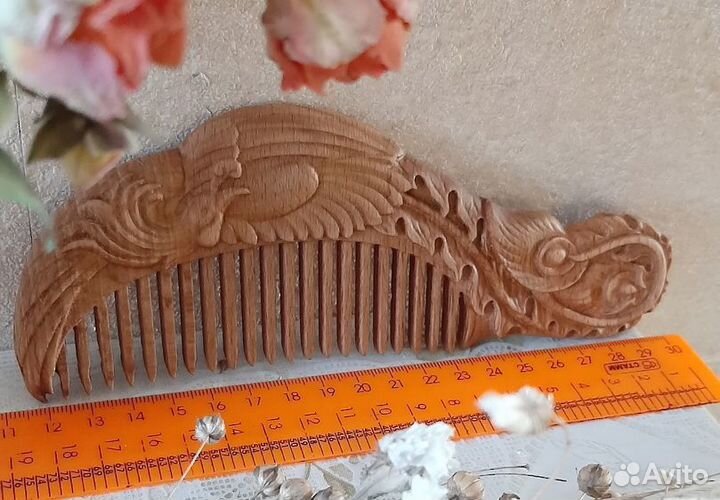 Расческа из дерева с ручкой, размер 19х6,5см, бук