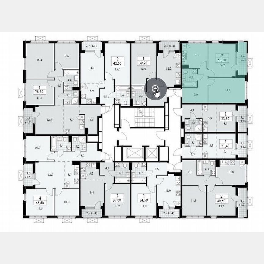 2-к. квартира, 53,1 м², 8/19 эт.