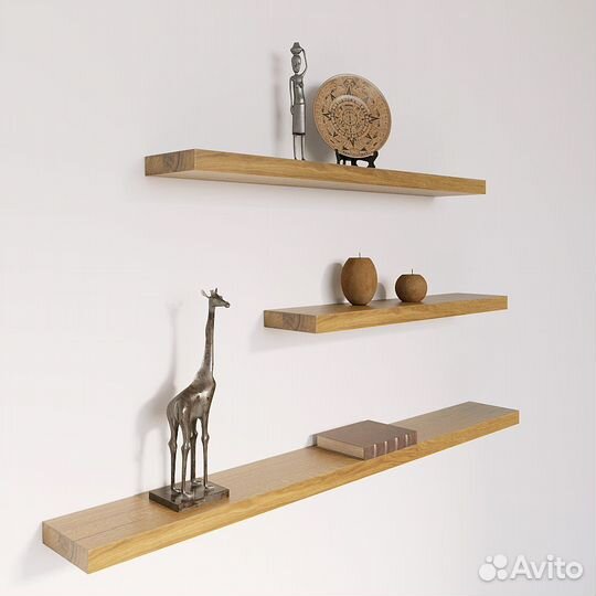 Парящая дубовая полка с ровным краем