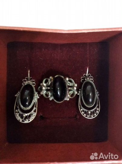 Винтажные украшения.Кольцо и серьги с агатом