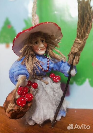 Ватная ёлочная игрушка Баба Яга