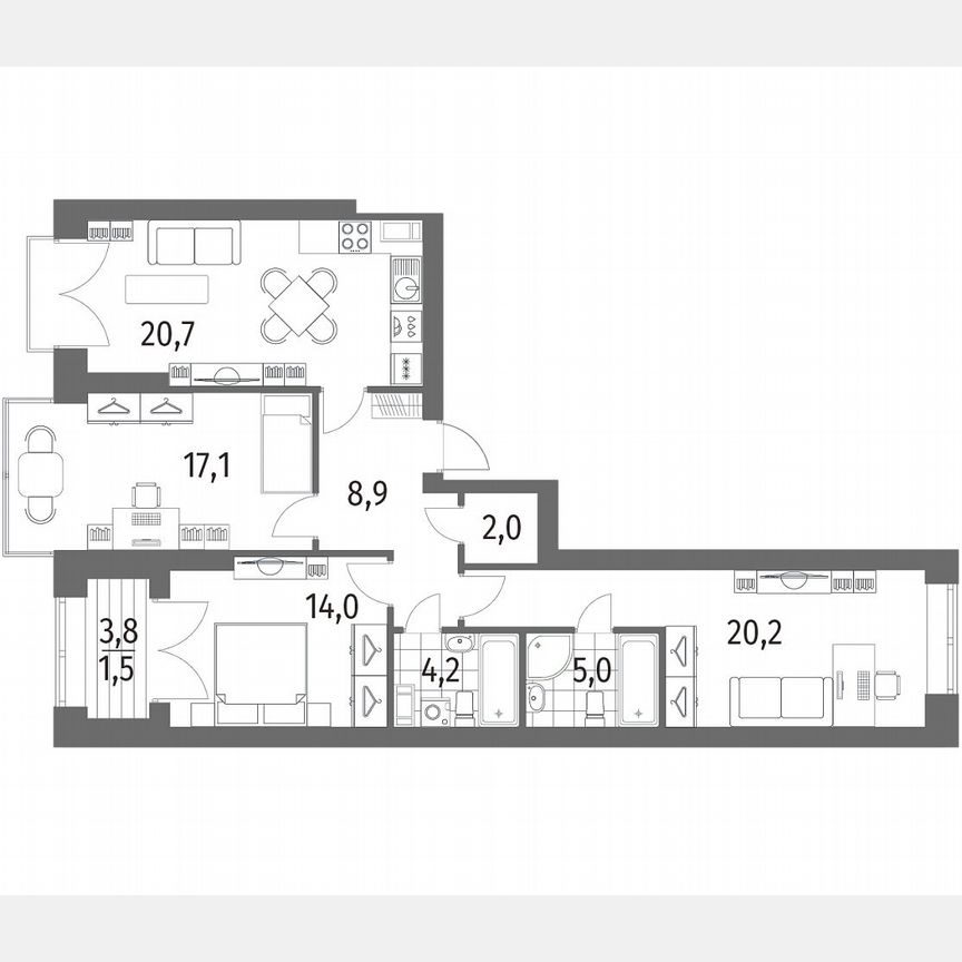 3-к. квартира, 94 м², 11/13 эт.