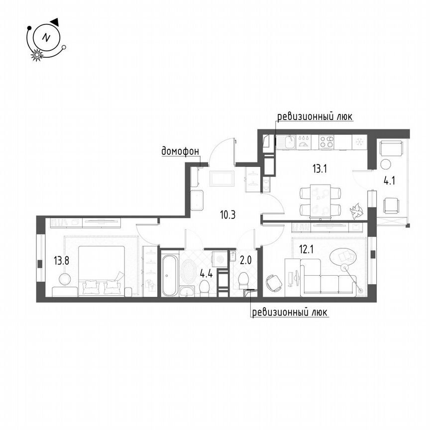 2-к. квартира, 57,8 м², 11/12 эт.