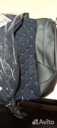 Чехлы Рено Логан черная алькантара с синем Франт