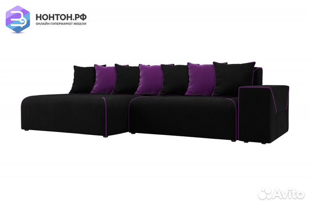 Диван угловой тик-так Кёльн микровельвет черный