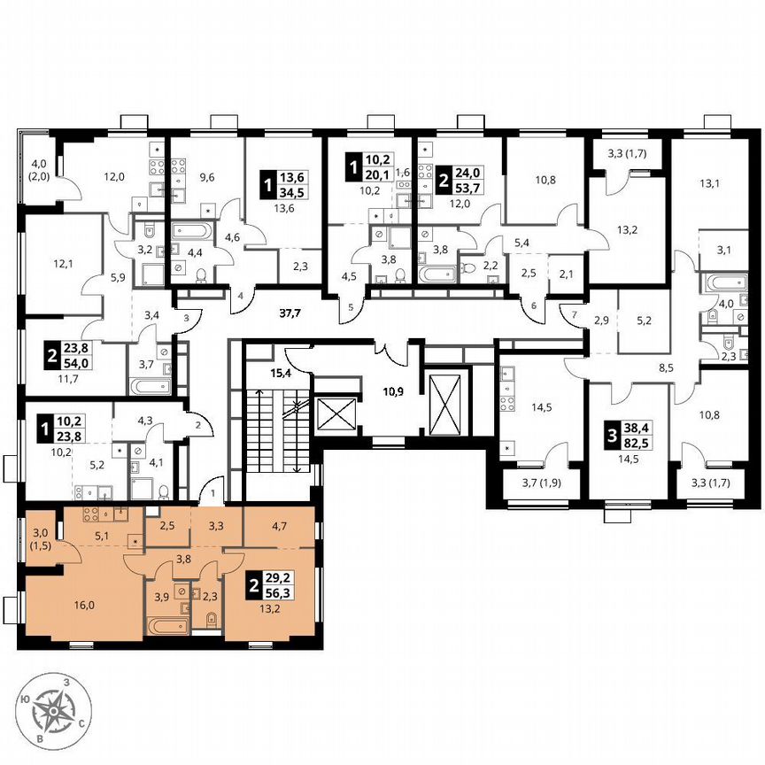 1-к. квартира, 56,3 м², 15/18 эт.