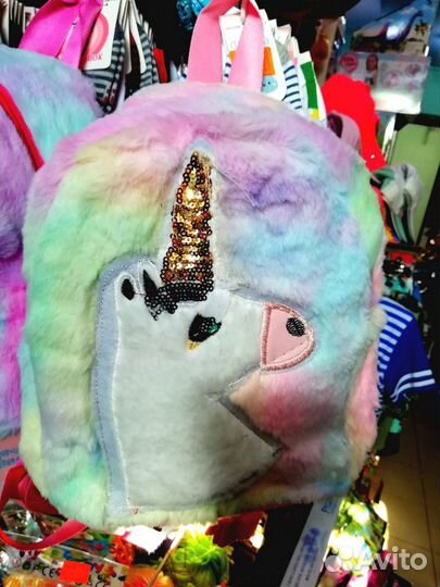 Мягкие рюкзаки С пушком кошечка единорог зайчик