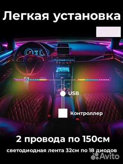 Подсветка в машину салонa авто под ноги RGB радуга