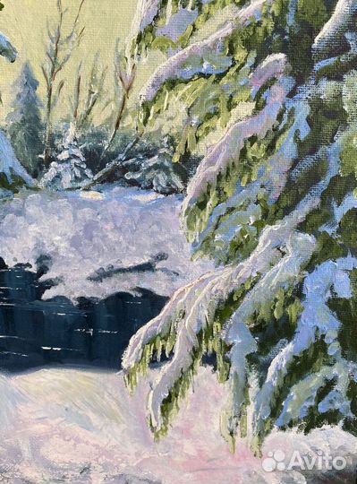 Картина маслом пейзаж зима