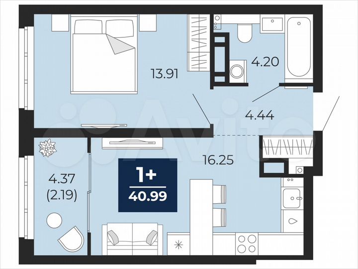 1-к. квартира, 41 м², 15/21 эт.