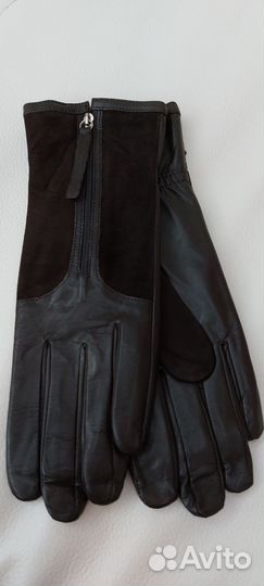 Перчатки женские кожа с замшей на флисе коричневые
