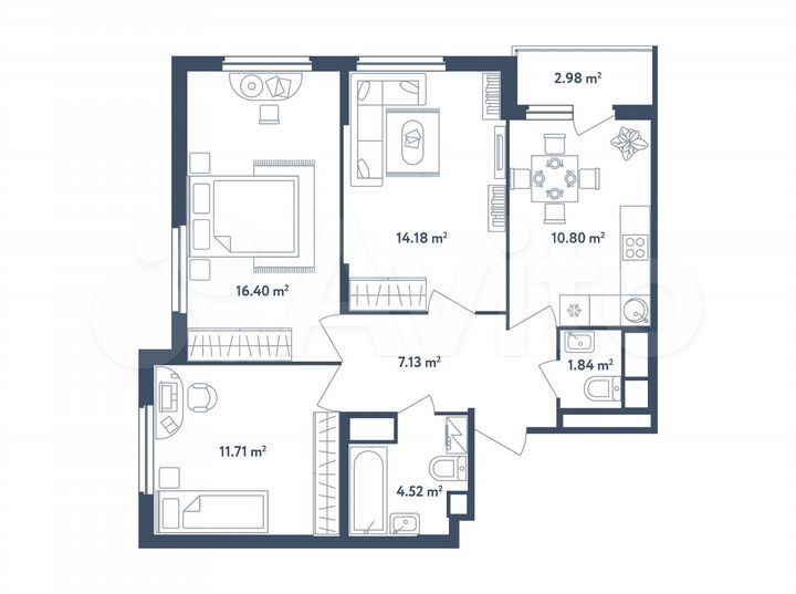 3-к. квартира, 68,1 м², 4/4 эт.