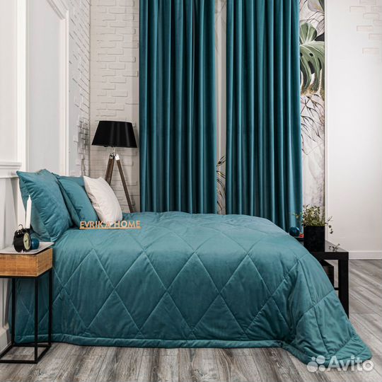 Покрывало бархат Беллиссимо бирюзово-синий новое