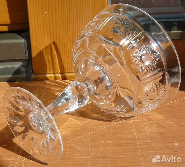 Ваза креманка хрусталь гранёная ножка винтаж