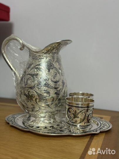 Кувшин со стаканами из серебра кубачи