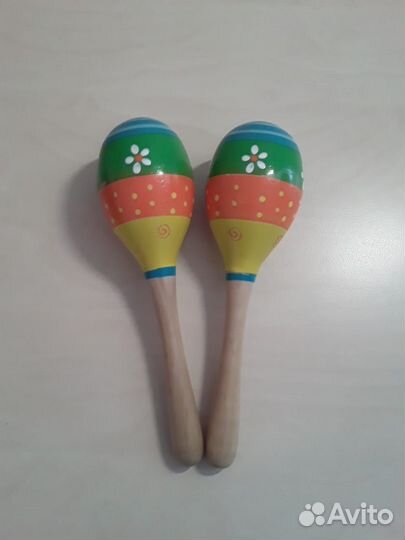 Маракасы деревянные и барабан для детей