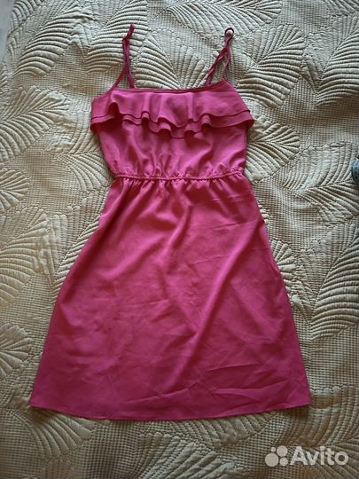 Платье сарафан розовое короткое на бретельках 42