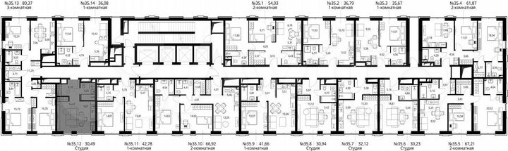 Квартира-студия, 30,5 м², 35/39 эт.