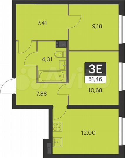 2-к. квартира, 51,5 м², 1/15 эт.