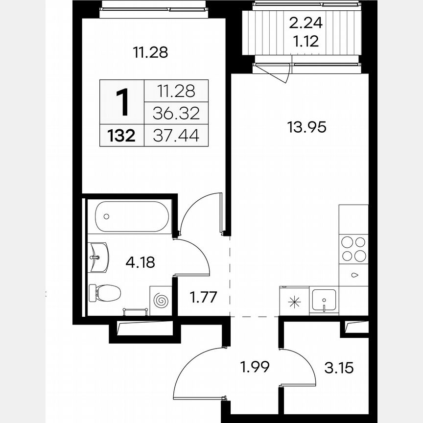 1-к. квартира, 37,4 м², 9/9 эт.