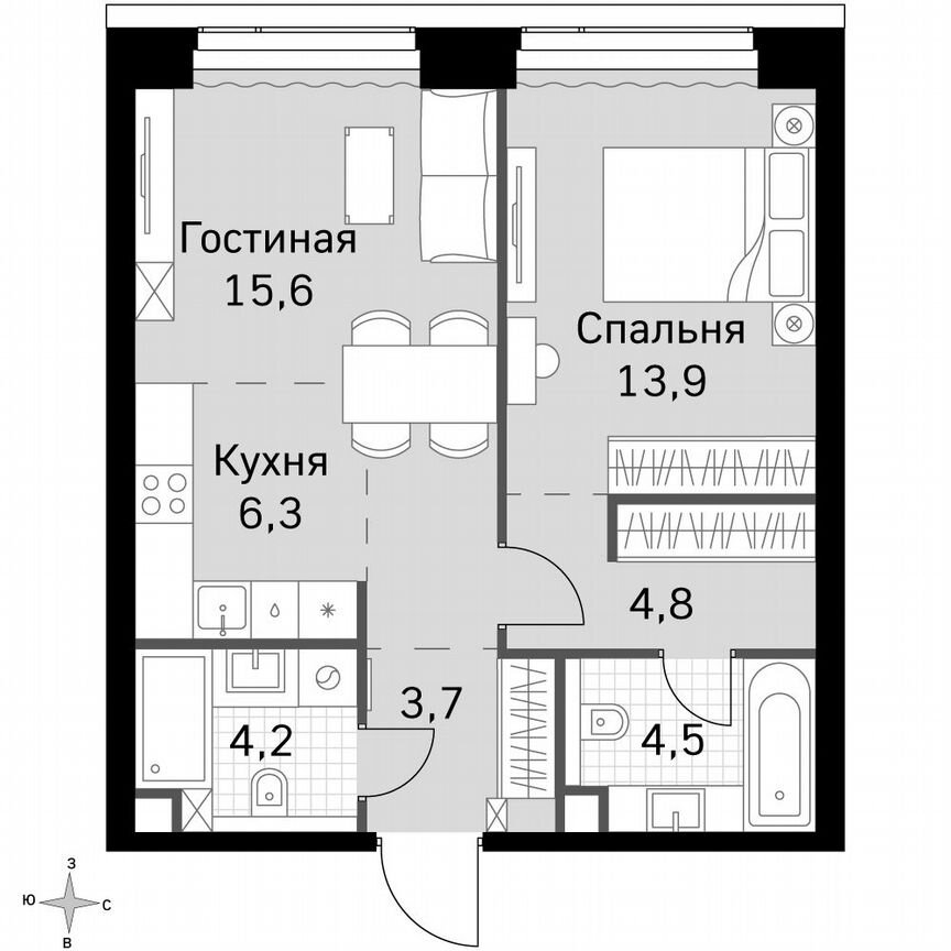 1-к. квартира, 53 м², 19/49 эт.