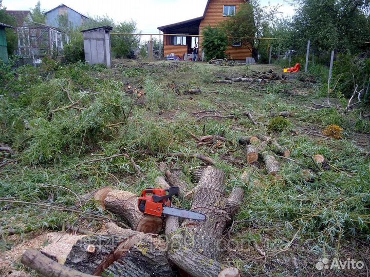 Спил деревьев, уборка участков слом строений