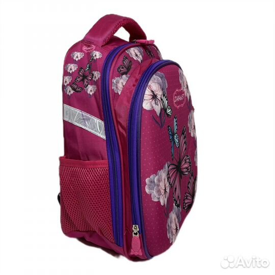 Школьный рюкзак с бабочками розовый