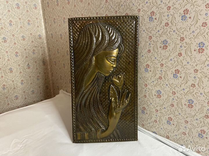 Картина медная чеканка СССР девушка