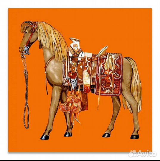 Картина и подушка Hermes с конем оранжевые новые