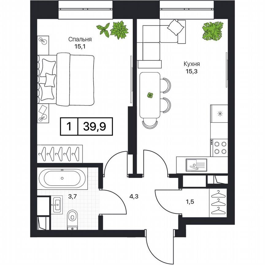 1-к. квартира, 39,9 м², 5/17 эт.