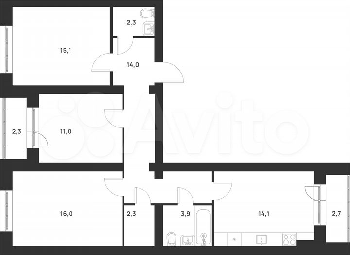 3-к. квартира, 83,7 м², 2/5 эт.