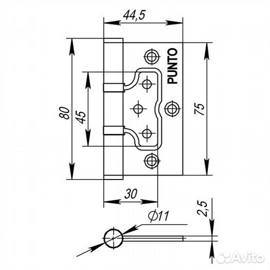 Петля IN3200W-HD PN (200-2B/HD 75x2,5) мат. никель