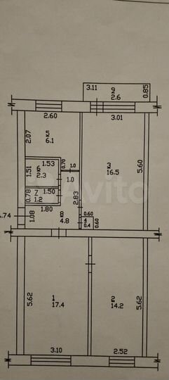 3-к. квартира, 62,9 м², 4/5 эт.