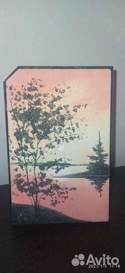 Пейзаж на камне Змеевика 15х10см