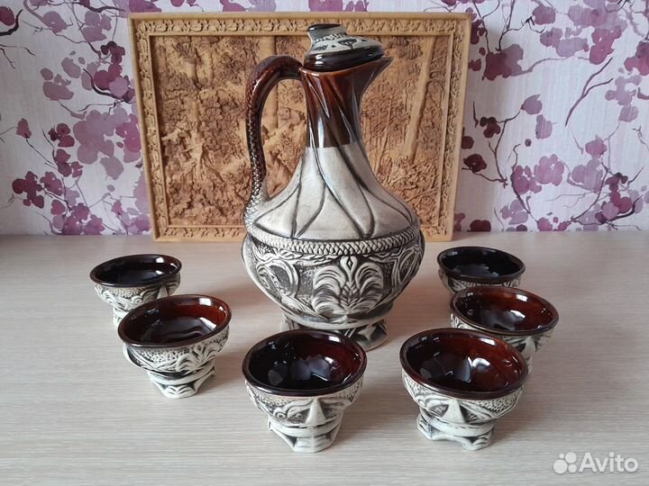 Набор для вина из керамики: кувшин и 6 стаканчиков