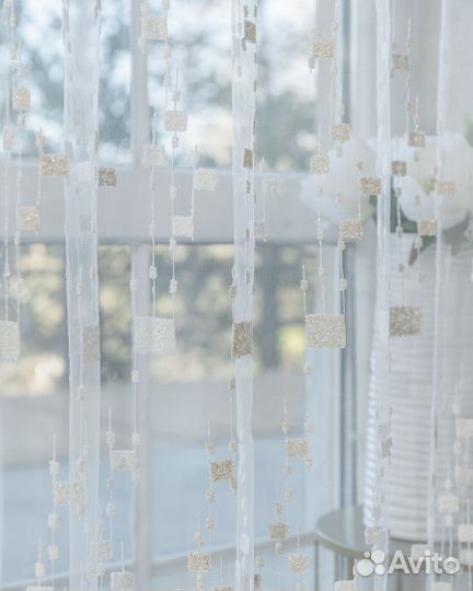 Тюль мона айвори готовый на окна пошив