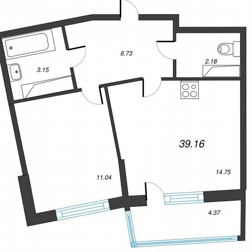 1-к. квартира, 42,2 м², 3/22 эт.