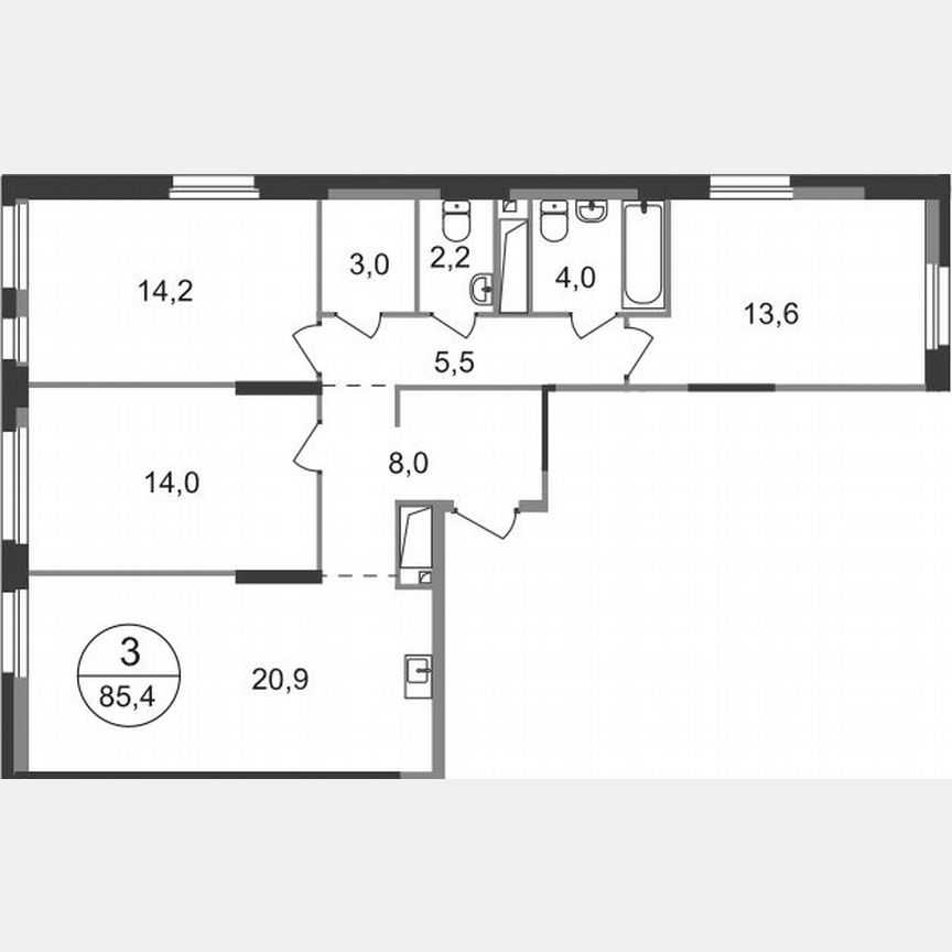 3-к. квартира, 85,4 м², 14/19 эт.