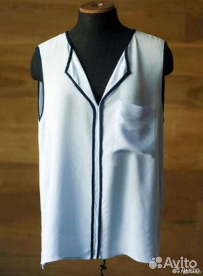 Блузка zara белая 42 без рукавов с кантом