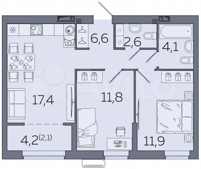 2-к. квартира, 56,5 м², 6/23 эт.