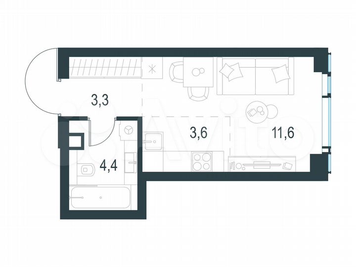 Квартира-студия, 22,9 м², 3/30 эт.