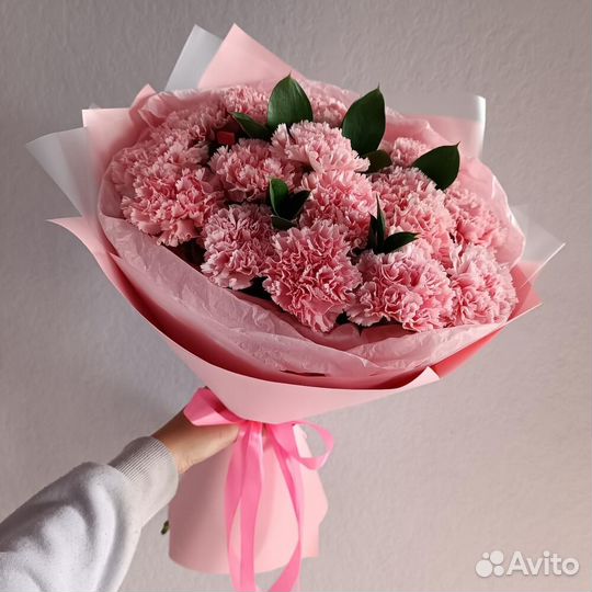 Букет из 17 румяных диантусов. Доставка до двери