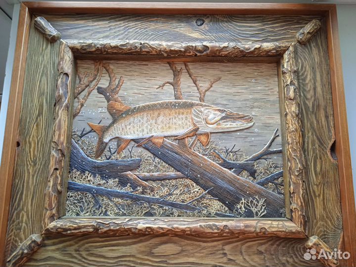 Панно из бересты Щука