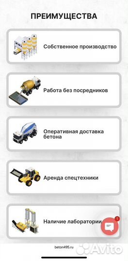 Готовый сайт. Производство и доставка бетона